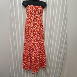 ASOS Strapless Orange/Red and White Floral Maxi Dress size 6